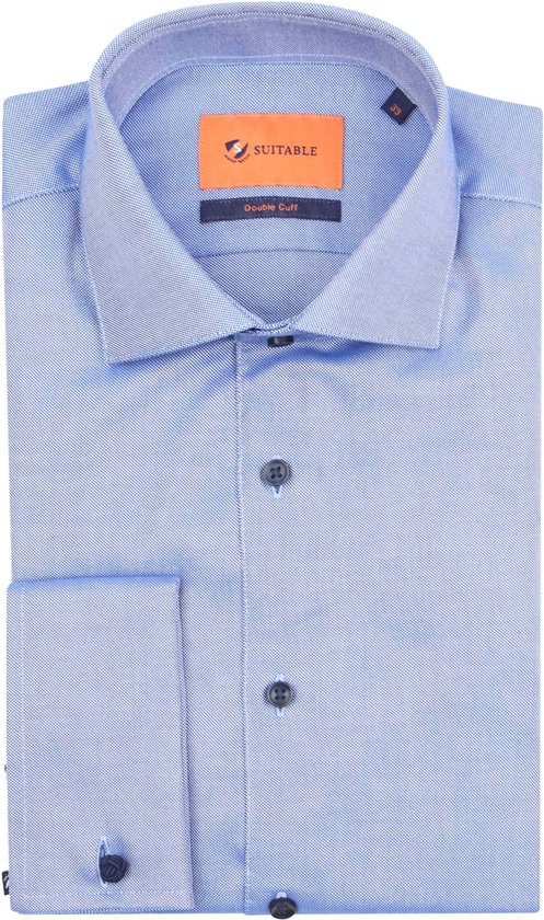 Suitable - Overhemd Fijne Ruit Blauw DM22-02 - Heren - Maat 43 - Slim-fit