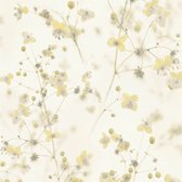 Bloemen behang Profhome 387261-GU vliesbehang hardvinyl warmdruk in reliëf glad met bloemen patroon mat geel crèmewit bleekgroen 5,33 m2