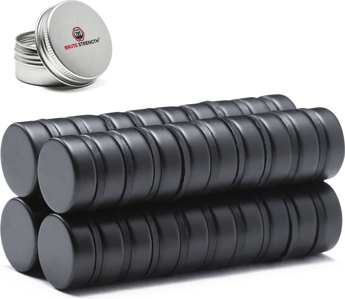Brute Strength - Super sterke magneten - Rond - 15 x 5 mm - 40 Stuks | Zwart - Neodymium magneet sterk - Voor koelkast - whiteboard - Brute Strength