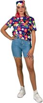 T-shirt Flower Power - Hippie - Toppers 2022 - Imprimé fleuri - Unisexe - Polyester - violet - Taille S