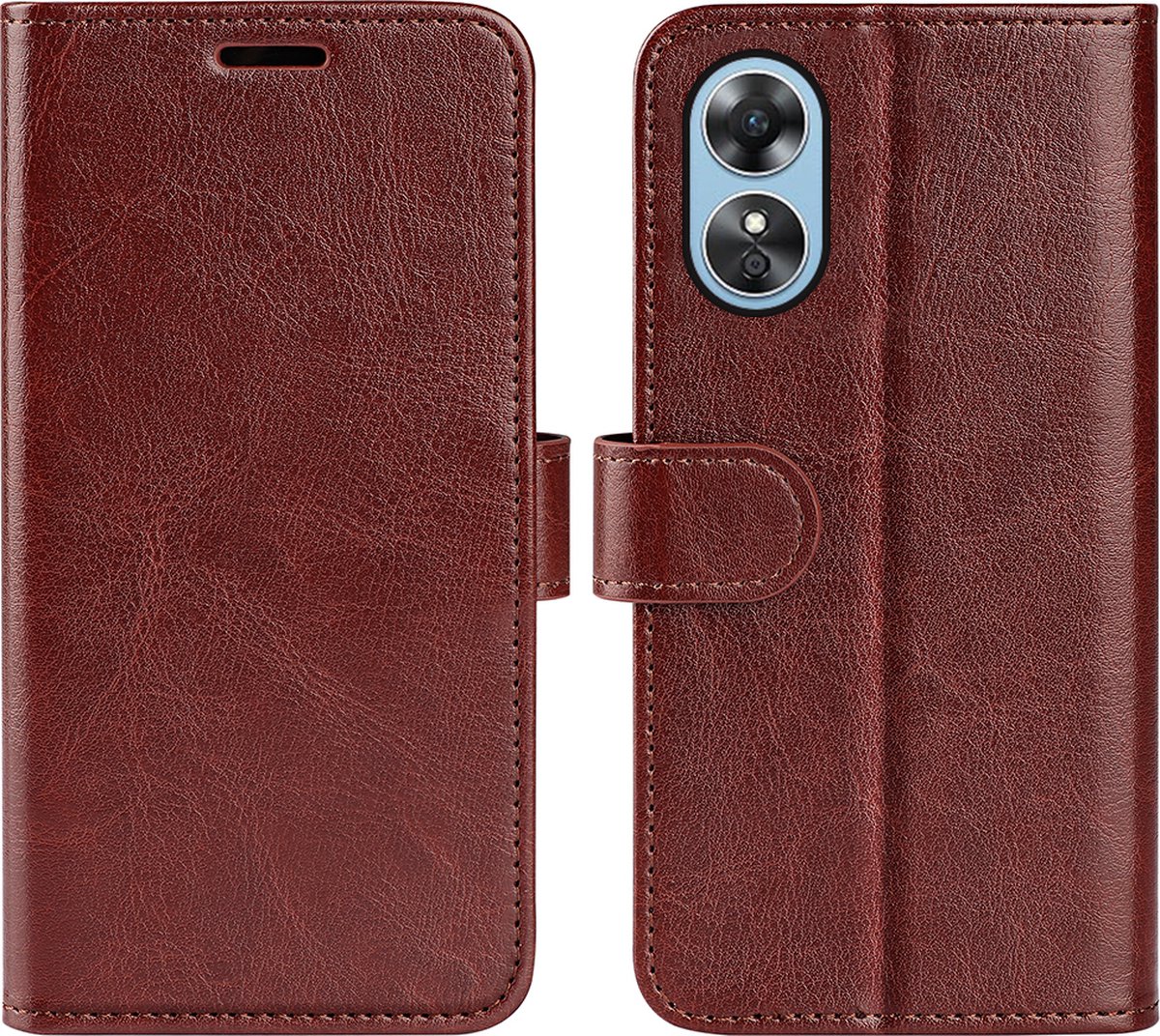 MobyDefend Hoesje - Geschikt voor Oppo A17 - Wallet Book Case (Sluiting Achterkant) - Bruin