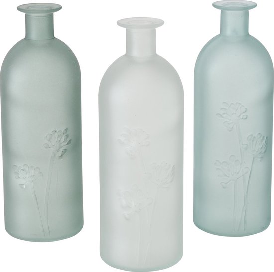 Boltze Home Vaas Lesina mat glas met bloemenprint verkrijgbaar in lichtgroen, wit of groen