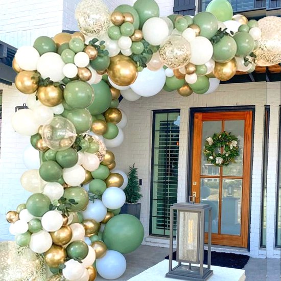 Ballonnenboog Groen - Volledig pakket met 127 groene & gouden ballonnen - feestartikelen & feest versiering