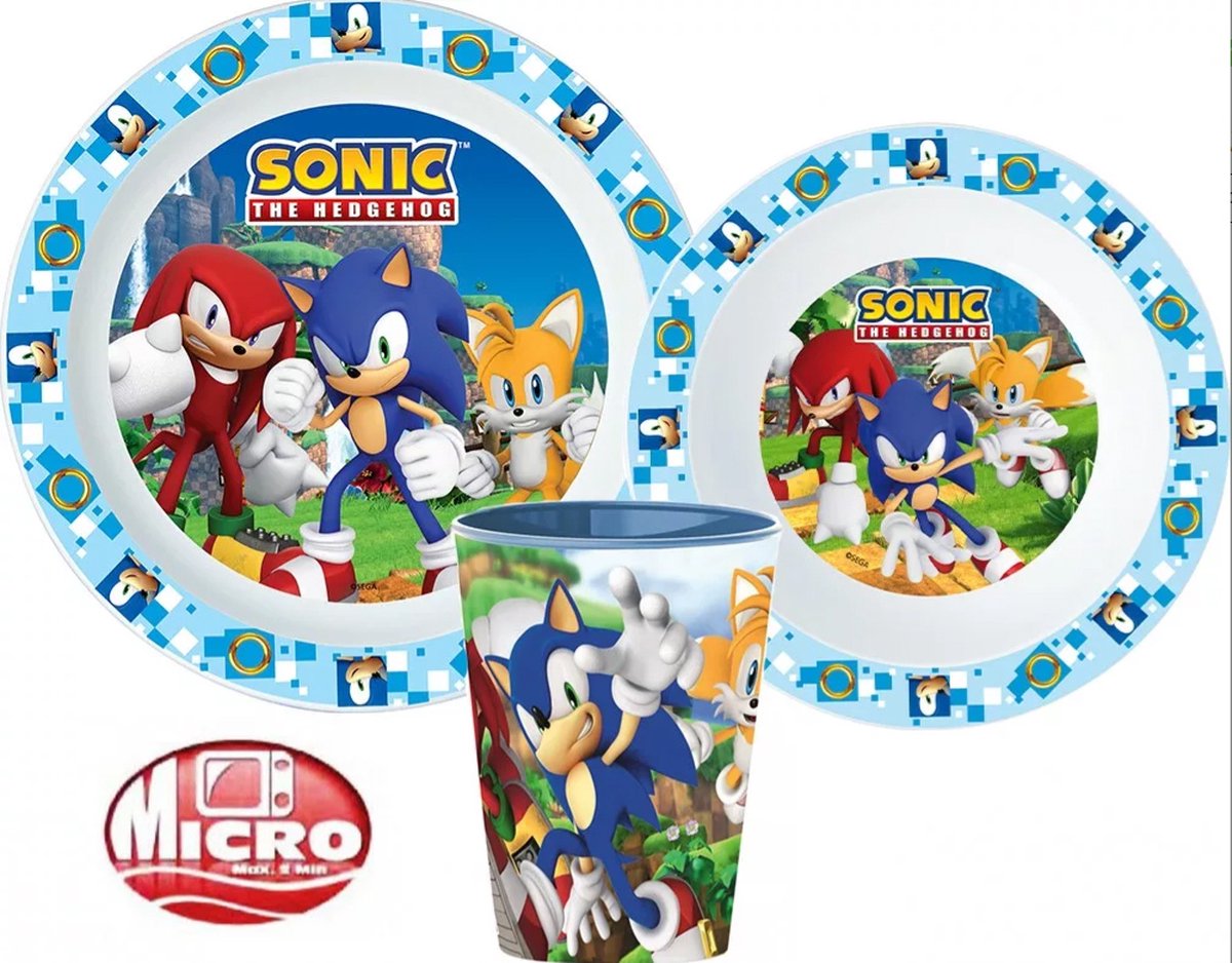 Sonic the Hedgehog 3 delig ontbijtset - servies - bord, kom en beker - magnetron bestendig
