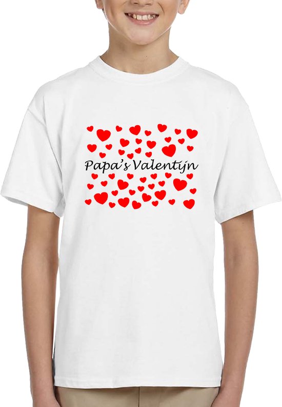 Papa's Valentijn - Kinder T-shirt - Wit - Maat 110 / 116 - T-shirt leeftijd 5 tot 6 jaar - Grappige teksten - Valentijn Cadeau - Shirt cadeau - Quotes - verjaardag - Valentijn