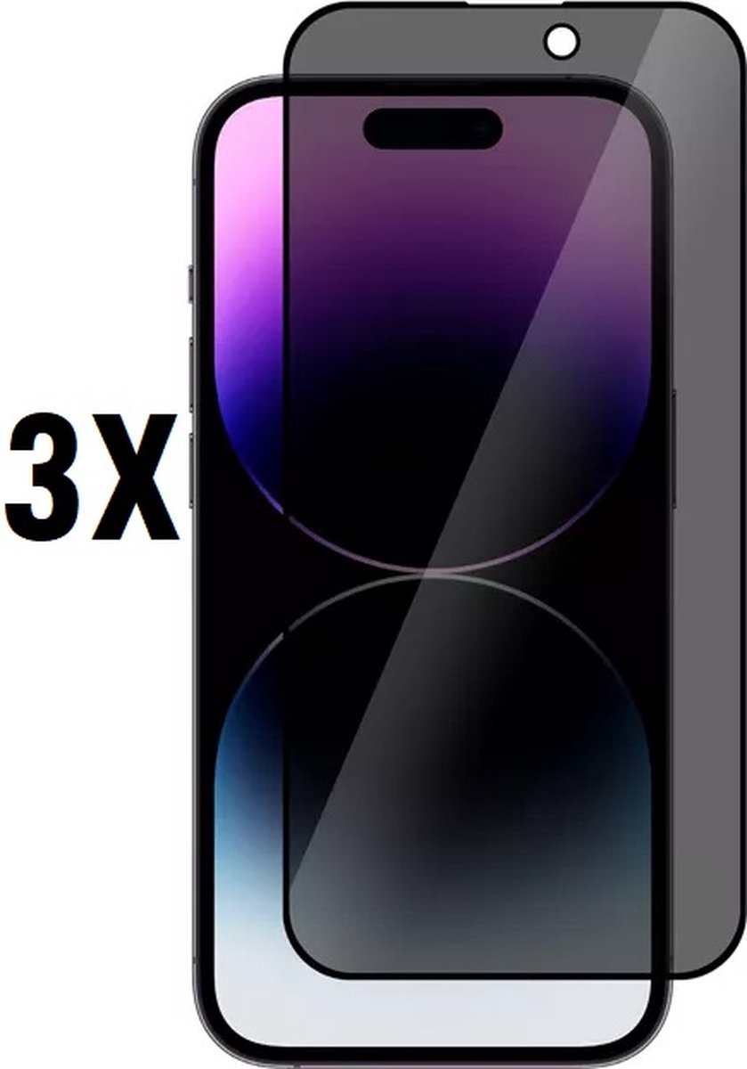 Screenz® - iPhone 14 Pro Max PRIVACY Screenprotector - Tempered glass Screen protector voor iPhone 14 Pro Max - Beschermglas - Privé Glasplaatje - 3 stuks
