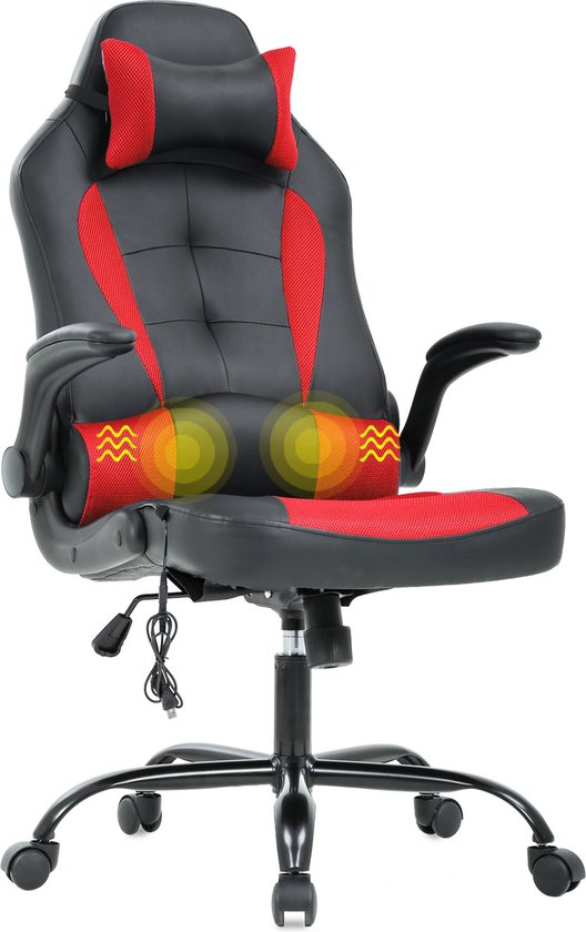 Dowinx Gamingstoel van stof met zakveerkussen, ergonomische gamingstoel met massagefunctie, groot en hoog PC-bureaustoel met voetensteunen XXL, wit