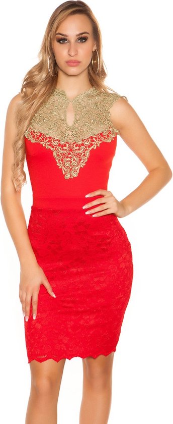 Mini robe Dames avec dentelle - Crochet Rouge - Marlyze - Taille M/L
