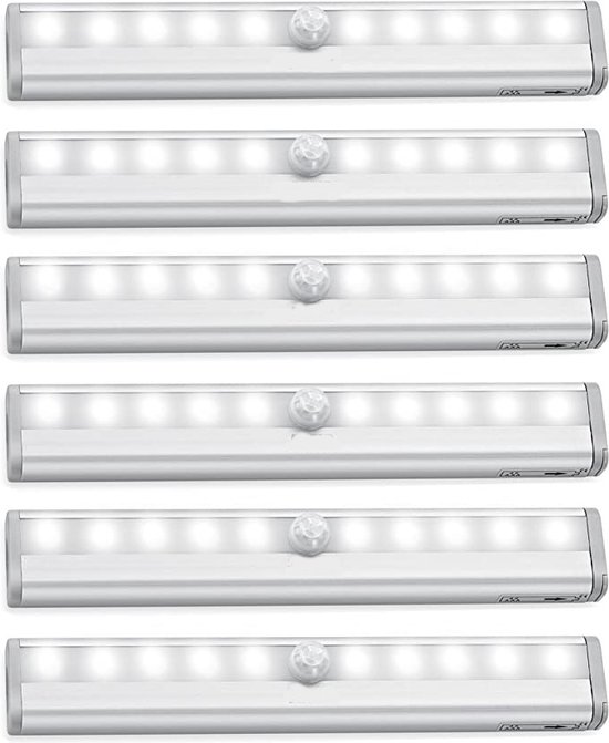 6 Stuks - Led verlichting met bewegingssensor - Kastverlichting - Op Batterijen- Trapverlichting - Keukenverlichting - 20CM - Sensorlicht - Koud wit licht