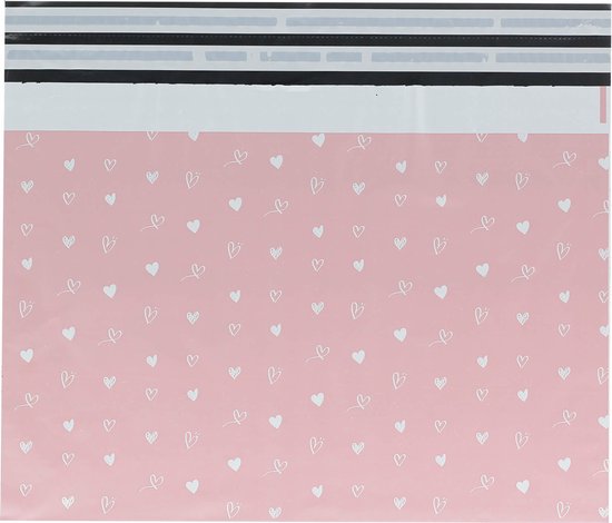 Verzendzakken voor Kleding - 100 stuks - 50 x 35.3 cm (A3) - Roze hartjes - Verzendzakken Webshop - Verzendzakken plastic met plakstrip