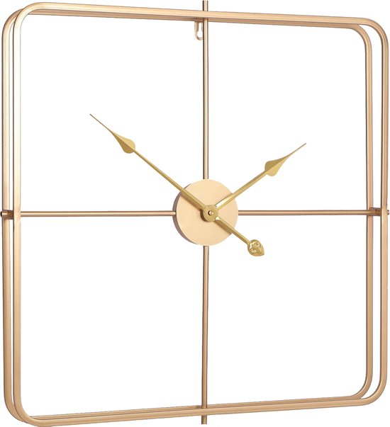 LW Collection Moderne gouden Klok 60cm - Grote industriële wandklok goud - minimalistische vierkante wandklok industrieel