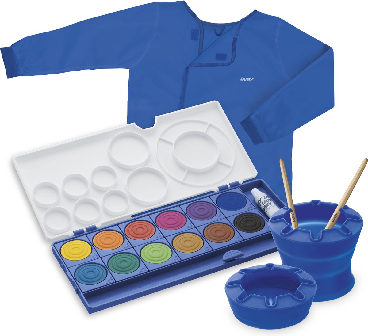 Lamy - Aquaplus - Aquarelverf set blauw - 12 verschillende kleuren verf - 2 Penselen - 1 Verfschort - 1 Penselenhouder - Verfset voor Kinderen