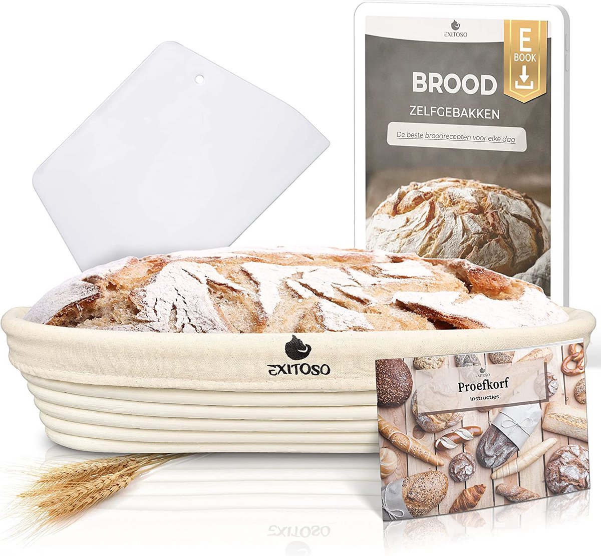 Exitoso broodmandje gist 1kg Fermentatiemand Linnen Broodmand voor Bakken met E-Book en Linnen Doek - Bewijsmand voor Brood Broodmand ronde Broodzak Rotan van Peddig Cane
