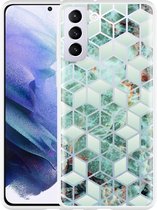 Hoesje Geschikt voor Samsung Galaxy S21 Plus Groen Hexagon Marmer