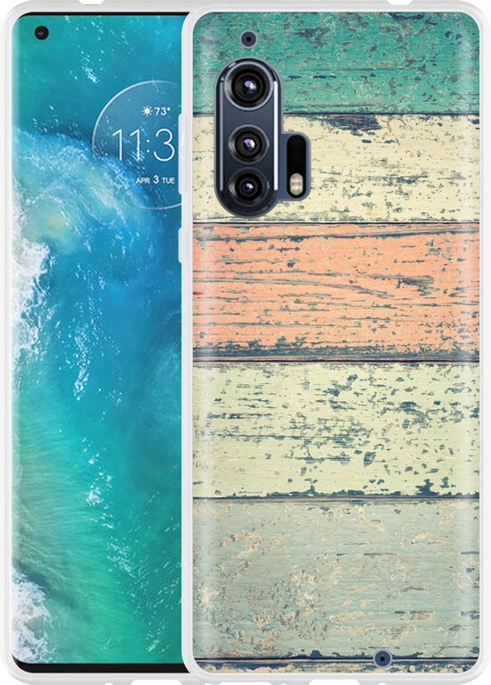 Hoesje geschikt voor Motorola Edge Plus Steigerhout bol