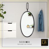 LW Collection wandspiegel zwart rond ovaal 45x96 cm metaal - grote spiegel muur - industrieel - woonkamer gang - badkamerspiegel - muurspiegel slaapkamer zwarte rand - hangspiegel met luxe design