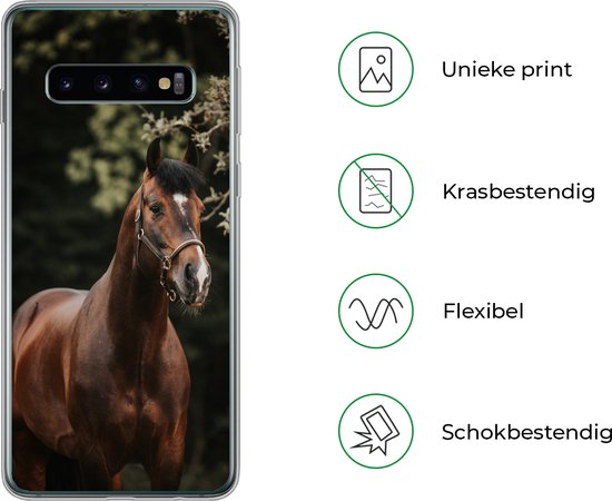 Telefoonhoesje Geschikt voor Samsung Galaxy S10 hoesje - Paard - Takken - Portret - Siliconen Telefoonhoesje Telefoonhoesje