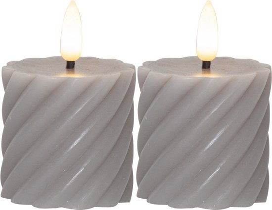 LED Kaars Swirl 2pack 7,5cm Grey inclusief batterijen