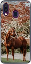 Geschikt voor Samsung Galaxy A40 hoesje - Paard - Boom - Halster - Siliconen Telefoonhoesje