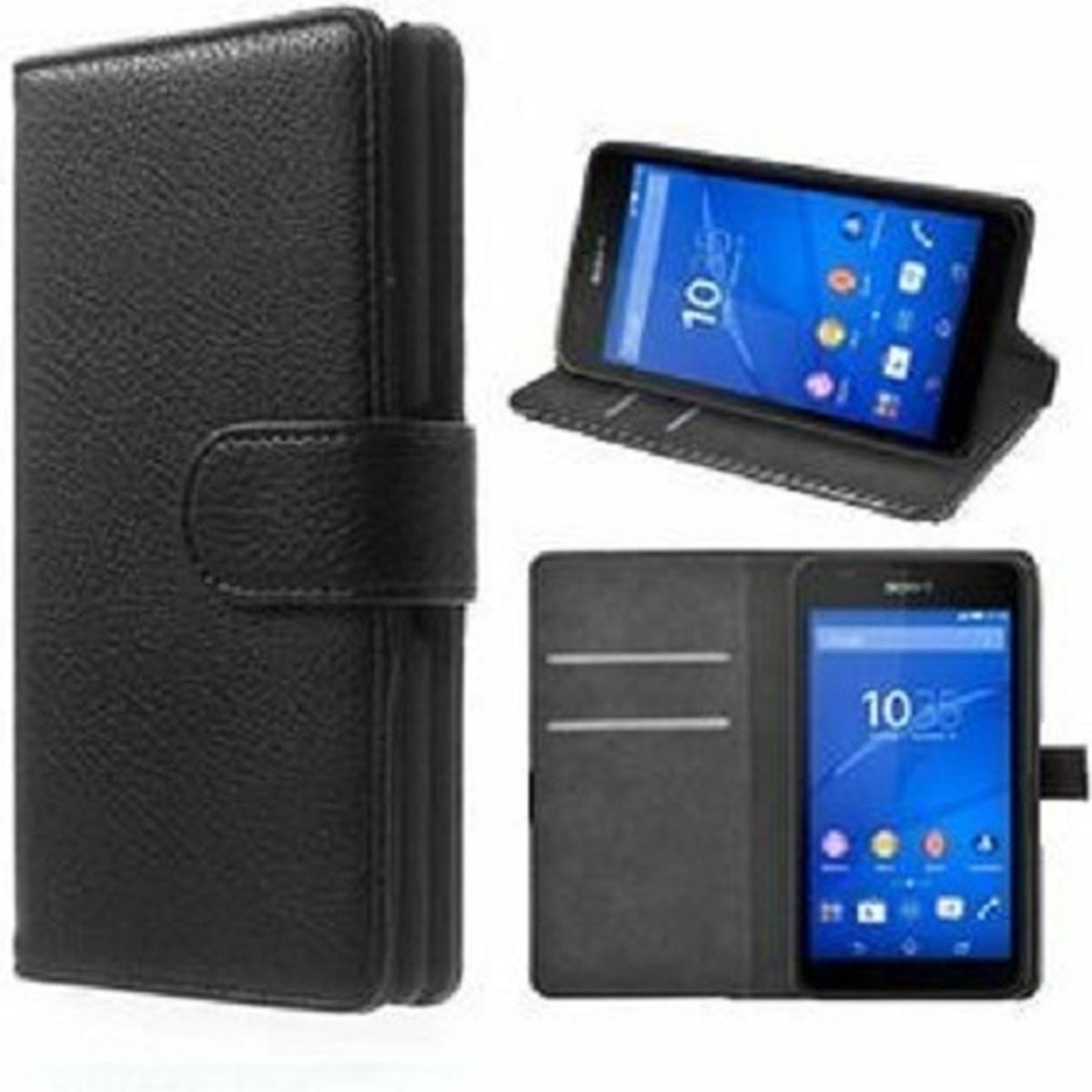 Sony Xperia E4G Hoesje Met Pasjeshouder Bookcase Zwart
