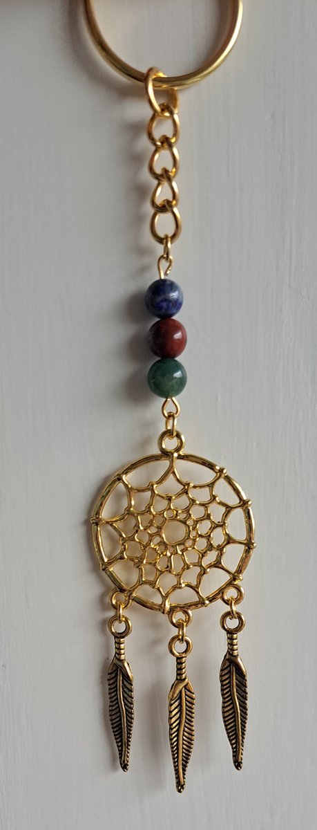 mineraalsteen Sleutelhanger Horoscoop "Maagd" / Dromenvanger Blauw, groen, rood