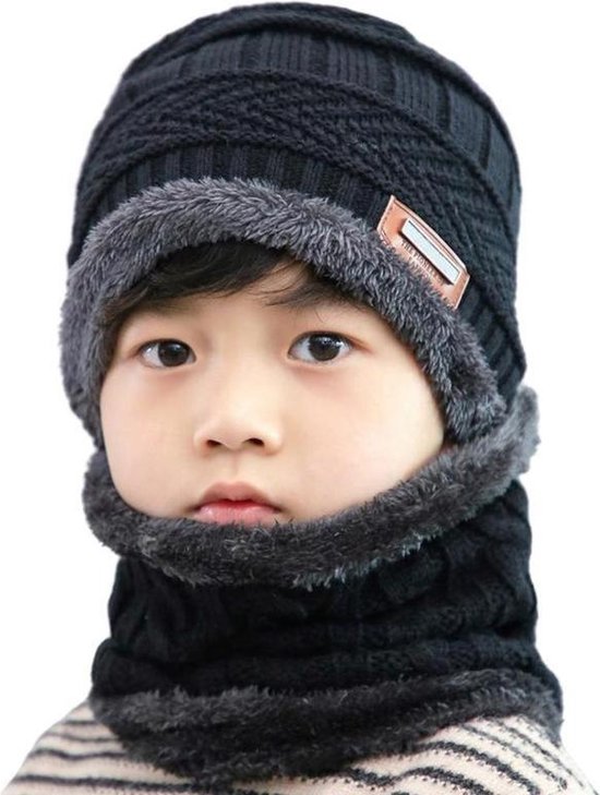 Ensemble bonnet et écharpe d'hiver pour enfants, cache-cou pour