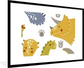 Poster in fotolijst kids - Dinosaurus - Patronen - Jongens - Dino - Kinderen - Wanddecoratie jongens - Decoratie voor kinderkamers - 120x80 cm - Poster kinderkamer