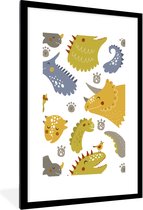Poster in fotolijst kids - Dinosaurus - Patronen - Jongens - Dino - Kinderen - Wanddecoratie jongens - Decoratie voor kinderkamers - 60x90 cm - Poster kinderkamer
