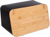Boîte à pain en métal noir avec planche à découper en bambou 37 x 22,5 x 23,5 cm