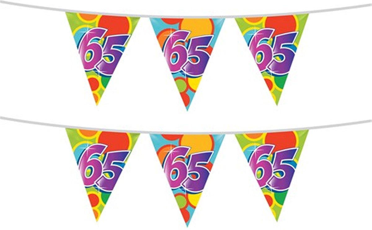 Haza Vlaggetjes 65 jaar - leeftijd verjaardag - 2x stuks - plastic 10m