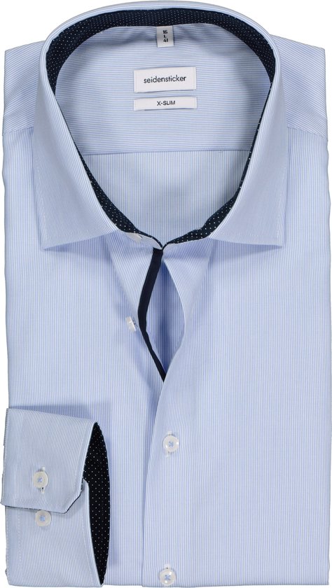 Seidensticker x-slim fit overhemd - popeline - blauw - Strijkvrij - Boordmaat: 37