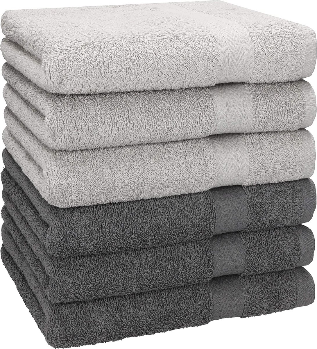 Betz 6 stuks handdoeken premium 100% katoen grootte 50 cm x 100 cm zilvergrijs / antraciet