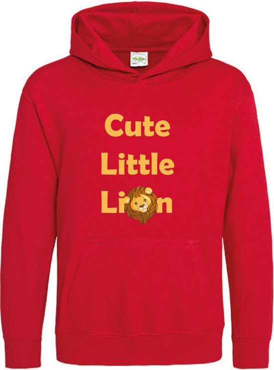 Pixeline Hoodie Cute Little Leeuw rood 5-6 jaar - Leeuw - Pixeline - Trui - Stoer - Dier - Kinderkleding - Hoodie - Dierenprint - Animal - Kleding