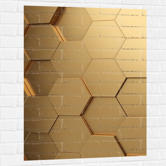 Muursticker - Hexagon Wand in het Goud - 75x100 cm Foto op Muursticker