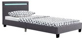 Gestoffeerd Bed Verona - 90 x 200 cm - Grijs - LED Verlichting