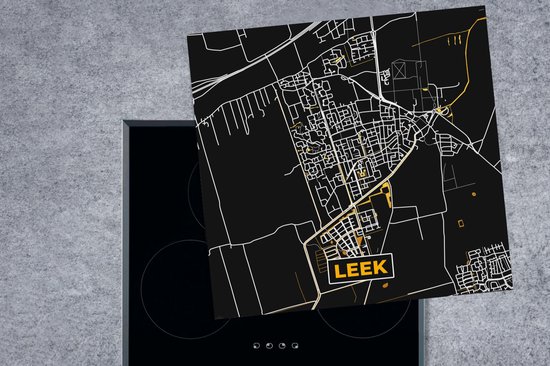 KitchenYeah® Inductie beschermer 78x78 cm - Leek - Stadskaart - Plattegrond - Kaart - Black and Gold - Kookplaataccessoires - Afdekplaat voor kookplaat - Inductiebeschermer - Inductiemat - Inductieplaat mat
