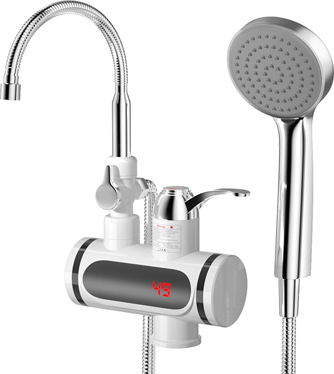 Elektrische waterkraan, 3000 W, doorstroomboiler, armatuur, onmiddellijke verwarming, waterkraan met led-temperatuurweergave voor keuken en badkamer