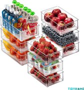 TidyHome Set Organisateur de Réfrigérateur – Bacs de Rangement – Plateaux de Réfrigérateur – Set de 9 Pièces – Empilable – Plastique – Transparent – 25L – Sans BPA
