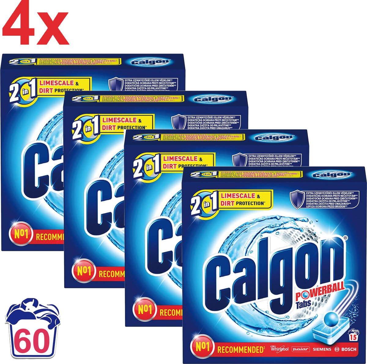 Calgon 2 in 1 Powerball Tabs Wasmachine Reiniger & Anti kalk 60