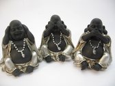 Horen Zien en Zwijgen Happy Boeddha set - zwart / zilver