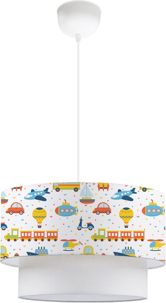 Kinder hanglamp Lurgan E27 wit met voertuigen motief lux.pro