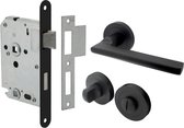 Deurklink Sienna - Zwart - Ø50mm + Complete set voor badkamers - Inclusief WC garnituur en WC-slot (Inclusief Vierkante Sluitplaat) - Mat zwarte deurkruk