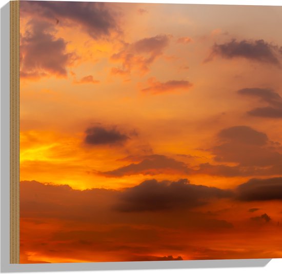 Hout - Oranje Lucht door Zonsondergang - 50x50 cm - 9 mm dik - Foto op Hout (Met Ophangsysteem)