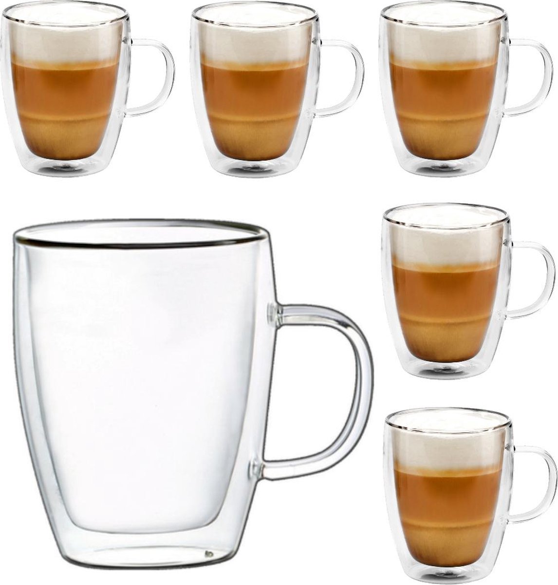 Dubbelwandige glazen met oortje - set van 6 x 250 ml - Thermoglazen - Glazen voor thee, koffie, Latte Macchiato en cappuccino