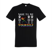 T-shirt Dare to be yourself - Zwart T-shirt - Maat S - T-shirt met print - T-shirt heren - T-shirt dames