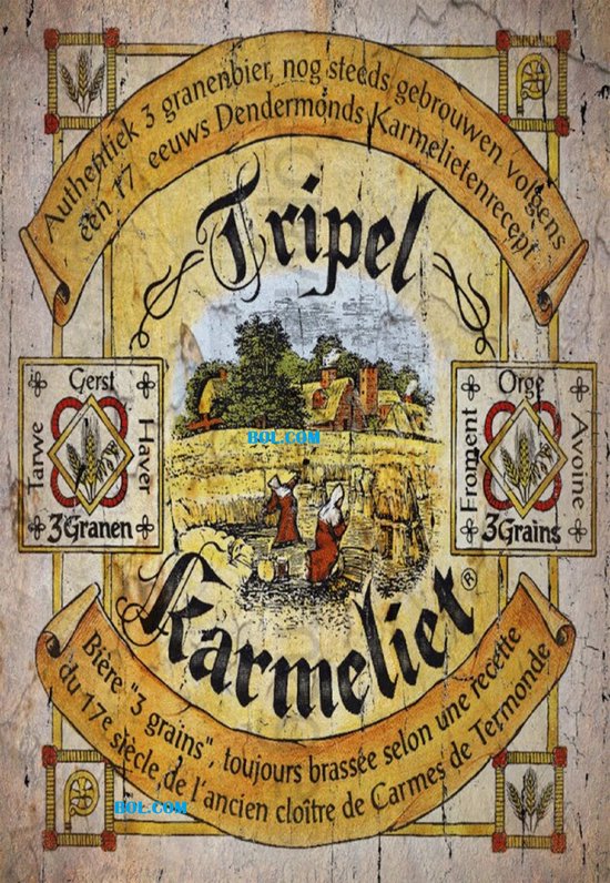 TRIPEL KARMELIET METALEN WANDBORD 20X30 CM, MUURPLAAT-VINTAGE- RETRO- HORECA-BORD-WANDDECORATIE -TEKSTBORD-DECORATIEBORD- RECLAMEPLAAT-WANDPLAAT-NOSTALGIE-CAFE-BAR-MANCAVE-KROEG-MAN CAVE