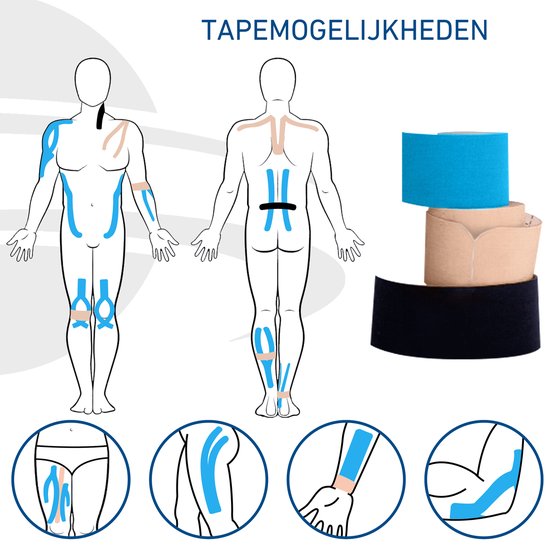 axion® - Kinesiologie sporttape 12-delige set - Rollen van 5mx5cm - Meerdere kleuren - Waterdicht