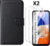 Hoesje Geschikt Voor Samsung Galaxy A14 5G /4G Hoesje met Pasjeshouder - bookcase Portemonnee – Met 2x Screenprotector / gehard glas – Zwart