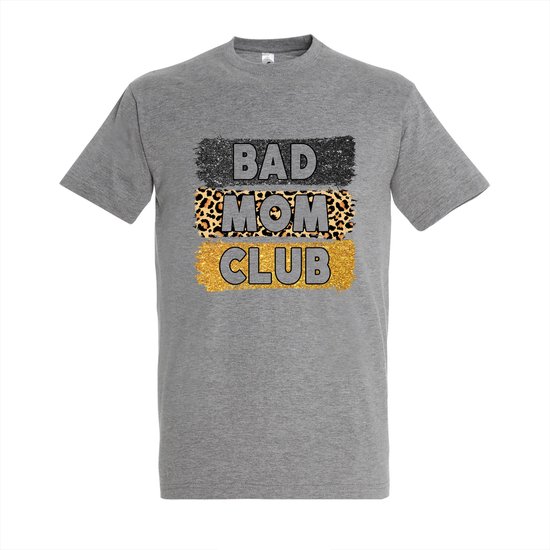 T-shirt Bad mom club - Grey Melange T-shirt - Maat S - T-shirt met print - T-shirt dames