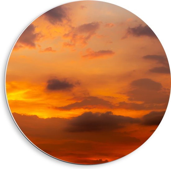 PVC Schuimplaat Muurcirkel - Oranje Lucht door Zonsondergang - 40x40 cm Foto op Muurcirkel (met ophangsysteem)